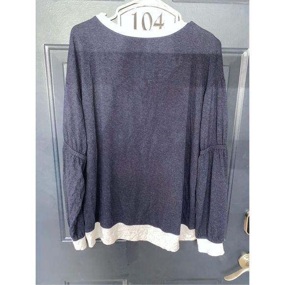 Michael Stars Gathered Sleeve Sweatshirt Navy Gray Comfy Lounge Top Size Large - Picture 4 of 14